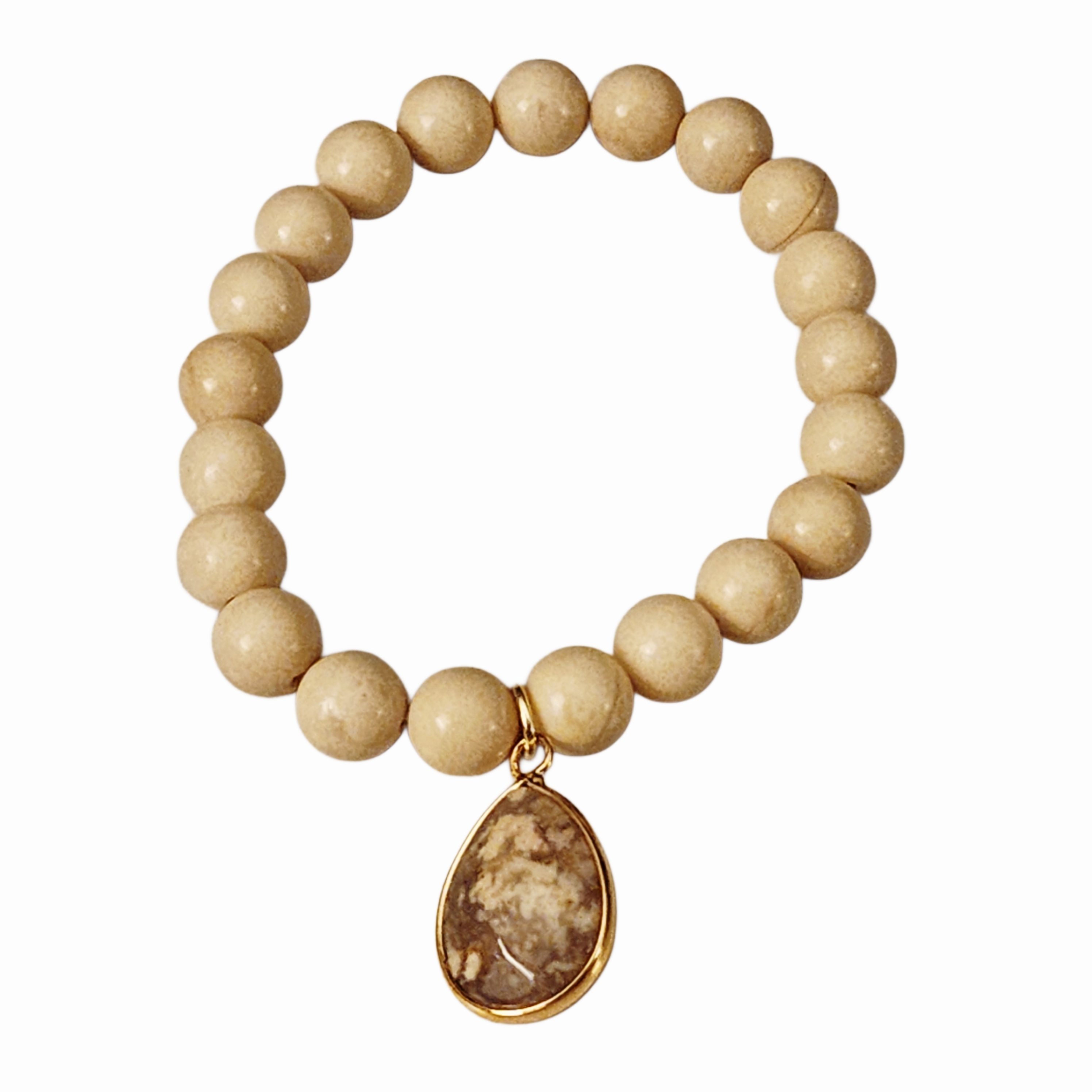 2for$30 - Chic Tan Stretch Beaded Bracelet With Stone Charm